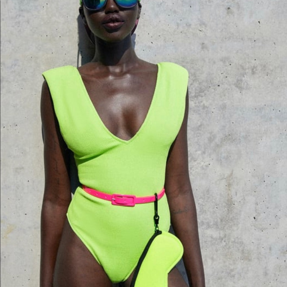 Zara Neon Green Textured Swimsuit